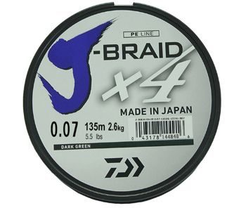 Леска плетеная Daiwa J-Braid X4 135м 0,07мм зеленая