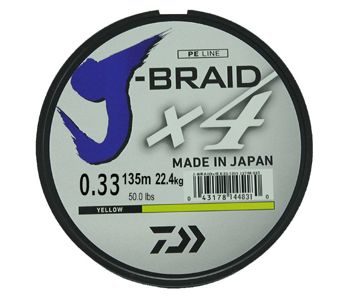 Леска плетеная Daiwa J-Braid X4 135м 0,33мм желтая