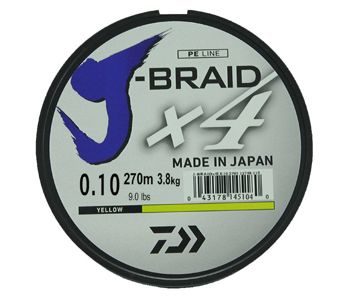 Леска плетеная Daiwa J-Braid X4 270м 0,10мм желтая