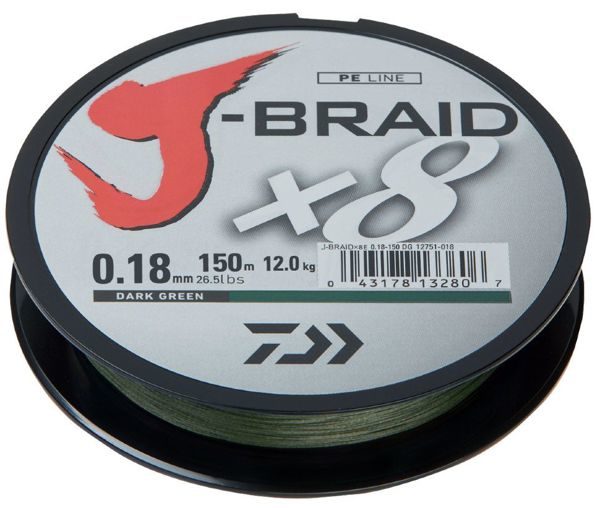 Леска плетеная Daiwa J-Braid X8 150м 0,18мм зеленая