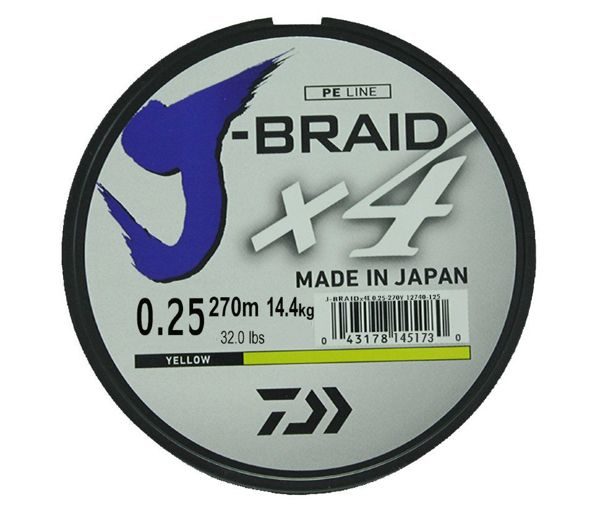 Леска плетеная Daiwa J-Braid X4 270м 0,25мм желтая