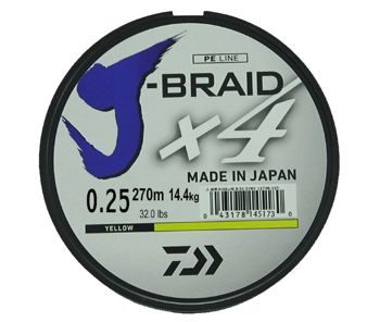 Леска плетеная Daiwa J-Braid X4 270м 0,25мм желтая