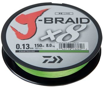 Леска плетеная Daiwa J-Braid X8 150м 0,13мм флуор-желтая