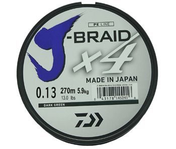 Леска плетеная Daiwa J-Braid X4 270м 0,13мм зеленая